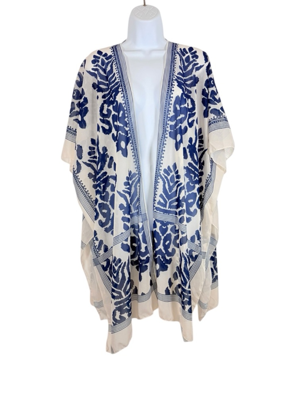 Blue & Cream Floral Kimono Cover-Up